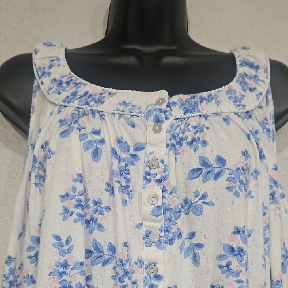 Izzy+Toby | Women's Floral Blue Pink Cotton Sleeveless Loungewear Nightgown Sz L